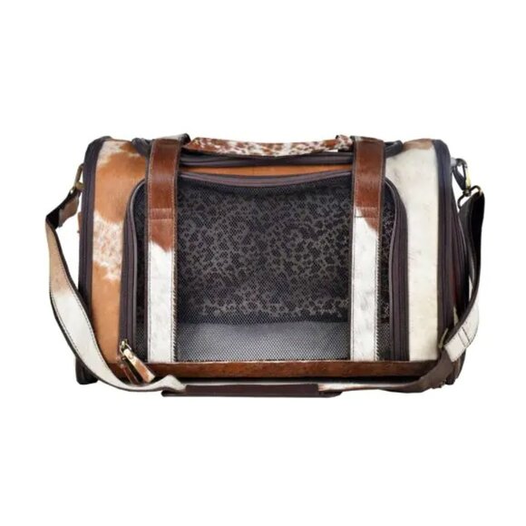 Hair On Leather Dog Carrier Shoulder Bag-Southwest Dog Travel Crossbody Bag